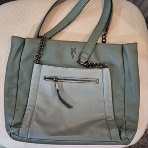 Chic Sage Green Tote Bag with Chain Detail